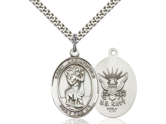 St Christopher Navy<br>Oval Patron Saint Series<br>Available in 2 Sizes