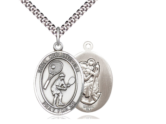 St Christopher Tennis<br>Oval Patron Saint Series<br>Available in 3 Sizes