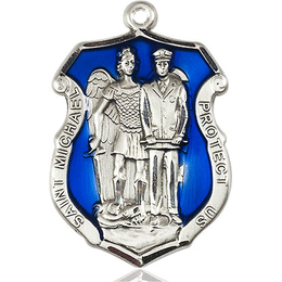 St. Michael the Archangel Police Shield<br>Available in 3 sizes<br>w/ Blue Epoxy