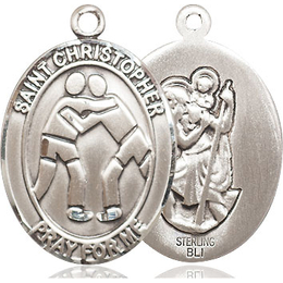 St Christopher Wrestling<br>Oval Patron Saint Series<br>Available in 3 Sizes