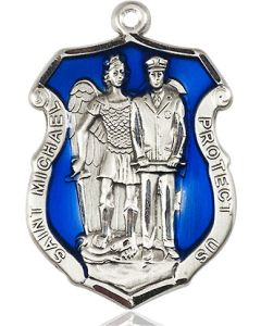 St. Michael the Archangel Police Shield Available in 3 sizes w/ Blue Epoxy