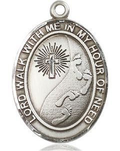 Footprints Cross Oval Patron Saint Series Available in 3 Sizes