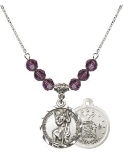 N30 Birthstone Necklace 0192--1 - St. Christopher / Air Force Available in 15 Colors
