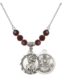 N30 Birthstone Necklace 0192--2 - St. Christopher / Army Available in 15 Colors