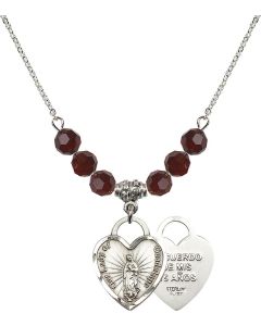 N30 Birthstone Necklace 3209 - O/L of Guadalupe Heart / Recuerdo Available in 15 Colors
