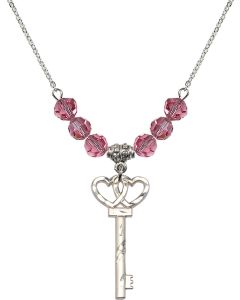 N30 Birthstone Necklace 6213 - Small Key w/Double Hearts Available in 15 Colors