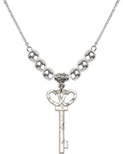 N32 Birthstone Necklace 6213 - Small Key w/Double Hearts