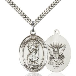 St Christopher Navy Oval Patron Saint Series Available in 2 Sizes